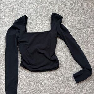 Garage Black Long Sleeve Square Neck Top